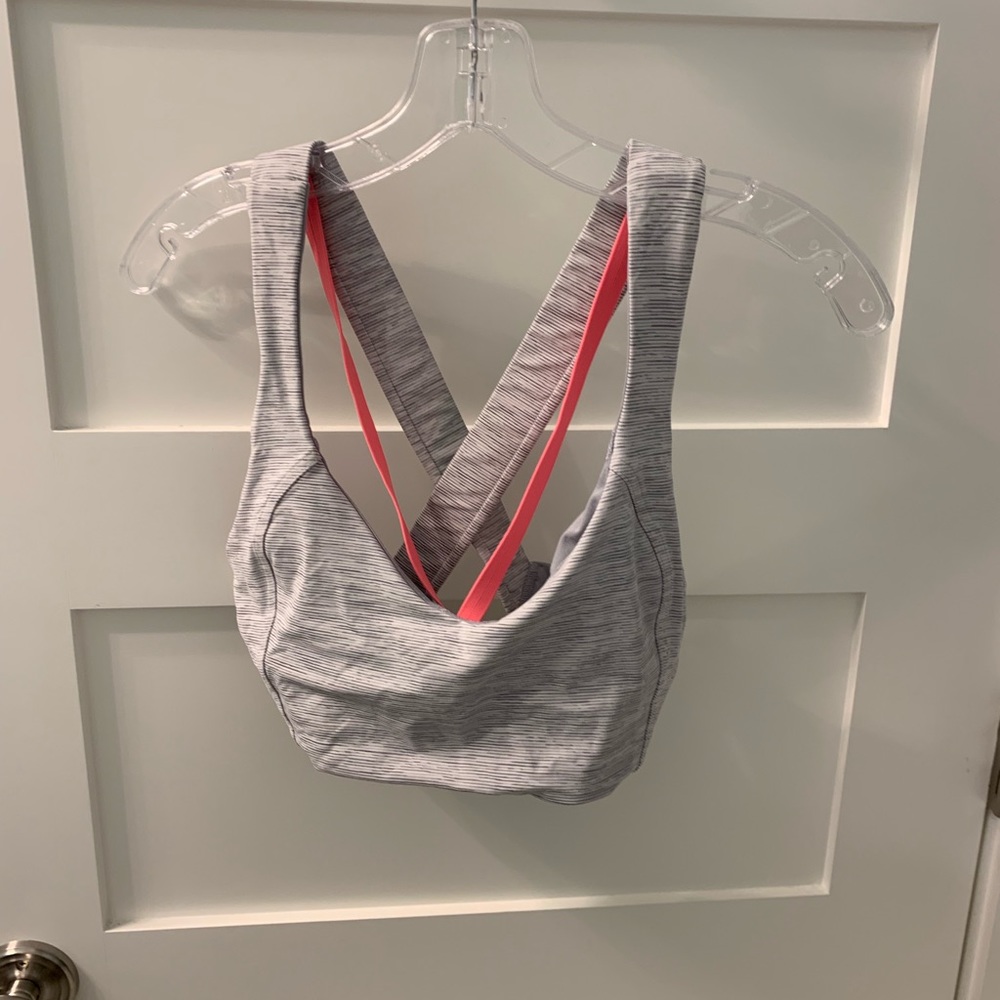 Grey and coral lululemon sports bra